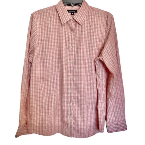 LANDS END Checkered Button Down Pink No Iron Shirt Blouse Womens Size 16 - Picture 11 of 14